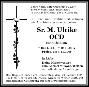 Traueranzeige von Mathilde Blanz von Allgäuer Anzeigeblatt