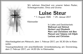 Traueranzeige von Luise Steur von Allgäuer Zeitung,Kempten