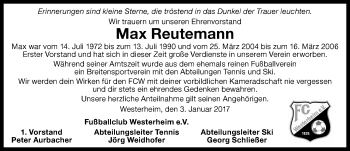 Traueranzeige von Max Reutemann von Memminger Zeitung