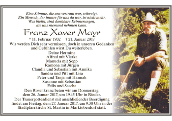 Traueranzeige von Franz Xaver Mayr 