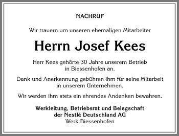 Traueranzeige von Josef Kees von Allgäuer Zeitung