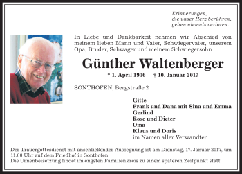 Traueranzeige von Günther Waltenberger von Allgäuer Anzeigeblatt