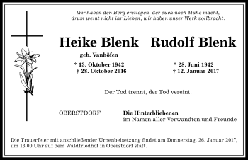 Traueranzeige von Heike und Rudolf Blenk von Allgäuer Anzeigeblatt