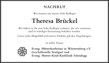 Traueranzeige von Theresa Brückel von Der Westallgäuer