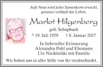 Traueranzeige von Marlot Hilgenberg von Allgäuer Zeitung, Füssen