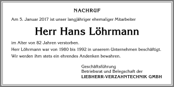Traueranzeige von Hans Löhrmann von Allgäuer Zeitung,Kempten