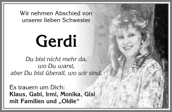 Traueranzeige von Gerdi  von Allgäuer Zeitung, Marktoberdorf