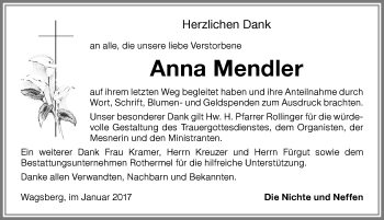 Traueranzeige von Anna Mendler von Memminger Zeitung