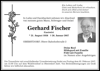 Traueranzeige von Gerhard Fischer von Allgäuer Anzeigeblatt