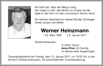 Traueranzeige von Werner Heinzmann von Memminger Zeitung