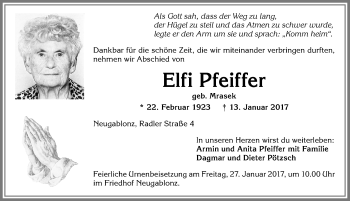 Traueranzeige von Elfi Pfeiffer von Allgäuer Zeitung, Kaufbeuren/Buchloe