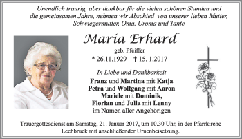 Traueranzeige von Maria Erhard von Allgäuer Zeitung, Füssen