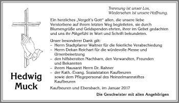 Traueranzeige von Hedwig Muck von Allgäuer Zeitung