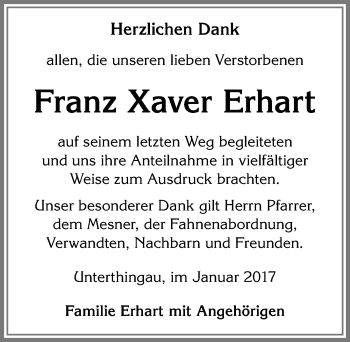 Traueranzeige von Franz Xaver Erhart von Allgäuer Zeitung, Marktoberdorf