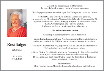 Traueranzeige von Resi Salger von Memminger Zeitung