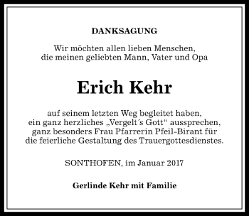 Traueranzeige von Erich Kehr von Allgäuer Anzeigeblatt