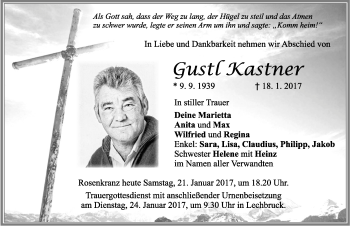 Traueranzeige von Gustl Kastner von Allgäuer Zeitung