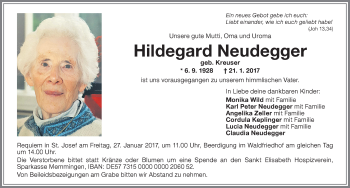 Traueranzeige von Hildegard Neudegger von Memminger Zeitung