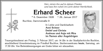 Traueranzeige von Erhard Scheer von Allgäuer Zeitung, Kaufbeuren/Buchloe