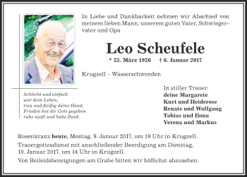 Traueranzeige von Leo Scheufele von Allgäuer Anzeigeblatt