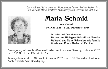 Traueranzeige von Maria Schmid von Allgäuer Zeitung