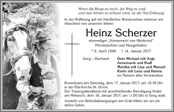 Traueranzeige von Heinz Scherzer von Allgäuer Zeitung, Füssen
