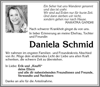 Traueranzeige von Daniela Schmid von Allgäuer Zeitung,Kempten