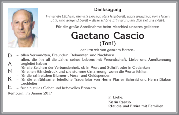 Traueranzeige von Gaetano Cascio von Allgäuer Zeitung,Kempten