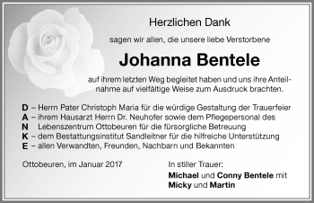 Traueranzeige von Johanna Bentele von Memminger Zeitung