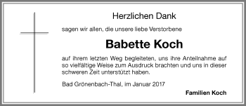 Traueranzeige von Babette Koch von Memminger Zeitung