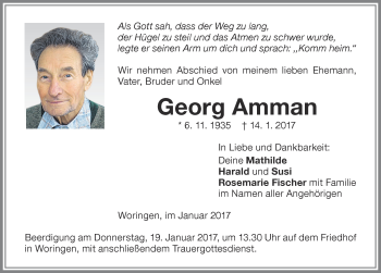 Traueranzeige von Georg Amman von Memminger Zeitung