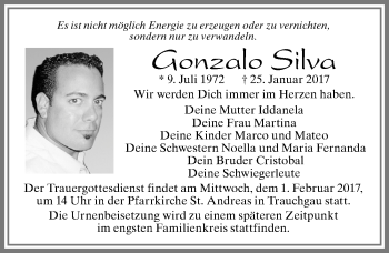 Traueranzeige von Gonzalo Silva von Allgäuer Zeitung, Füssen