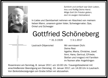 Traueranzeige von Gottfried Schöneberg von Memminger Zeitung