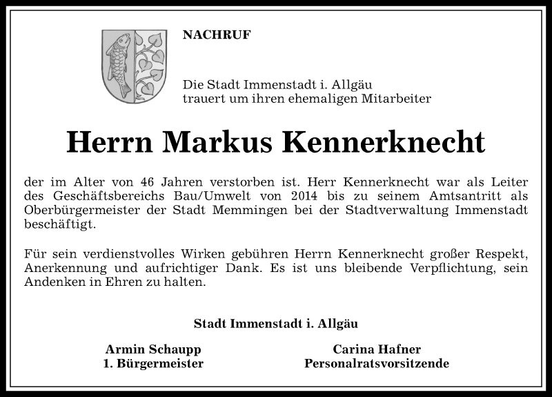  Traueranzeige für Markus Kennerknecht vom 05.01.2017 aus Allgäuer Zeitung