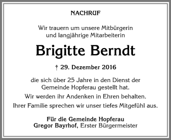 Traueranzeige von Brigitte Berndt von Allgäuer Zeitung, Füssen