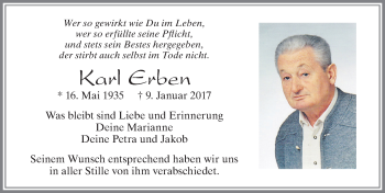 Traueranzeige von Karl Erben von Allgäuer Zeitung, Marktoberdorf