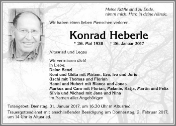 Traueranzeige von Konrad Heberle von Allgäuer Zeitung,Kempten