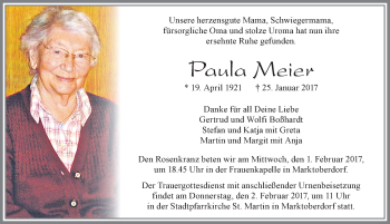 Traueranzeige von Paula Meier von Allgäuer Zeitung, Marktoberdorf