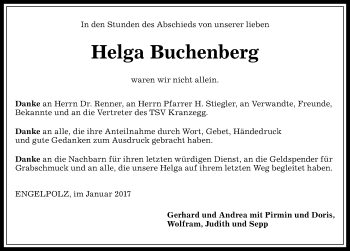Traueranzeige von Helga Buchenberg von Allgäuer Anzeigeblatt