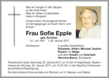 Traueranzeige von Sofie Epple von Memminger Zeitung