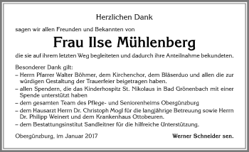 Traueranzeige von Ilse Mühlenberg von Allgäuer Zeitung, Marktoberdorf