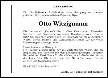 Traueranzeige von Otto Witzigmann von Allgäuer Anzeigeblatt