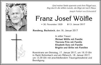 Traueranzeige von Franz Josef Wölfle von Allgäuer Zeitung