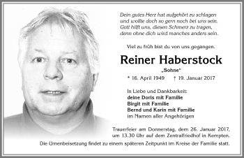 Traueranzeige von Reiner Haberstock von Allgäuer Zeitung,Kempten