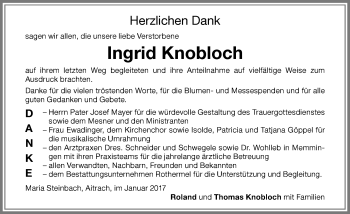 Traueranzeige von Ingridf Knobloch von Memminger Zeitung