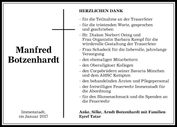 Traueranzeige von Manfred Botzenhardt von Allgäuer Zeitung