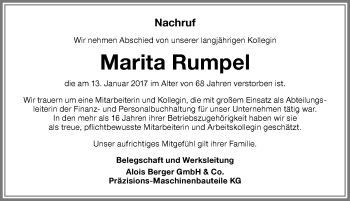 Traueranzeige von Marita Rumpel von Allgäuer Zeitung, Füssen