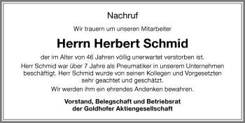 Traueranzeige von Herbert Schmid von Allgäuer Zeitung