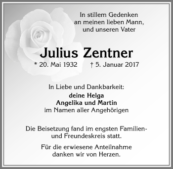 Traueranzeige von Julius Zentner von Allgäuer Zeitung,Kempten