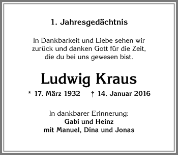 Traueranzeige von Ludwig Kraus von Allgäuer Zeitung, Kaufbeuren/Buchloe